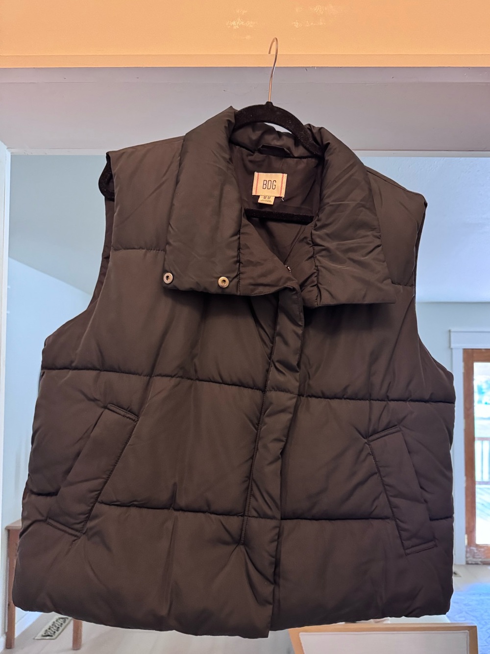 BDG Black Quilted Puffer Vest with High Collar